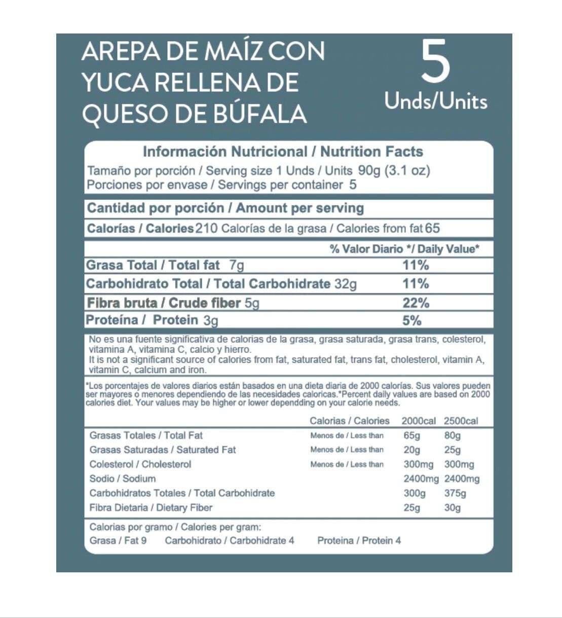 Información Arepas de yuca rellenas de queso de bufala,