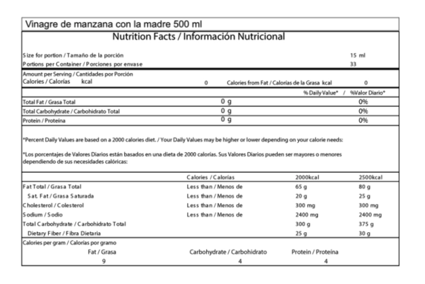 Información Vinagre manzana 500ml