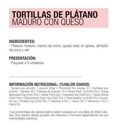 Información Tortillas de platano maduro con queso