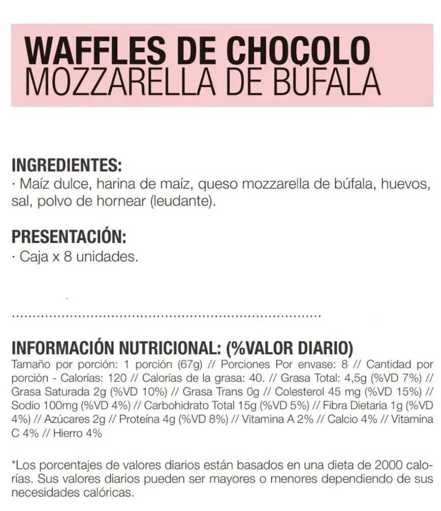 Información Waffles de Chocolo con queso mozzarella de bufala