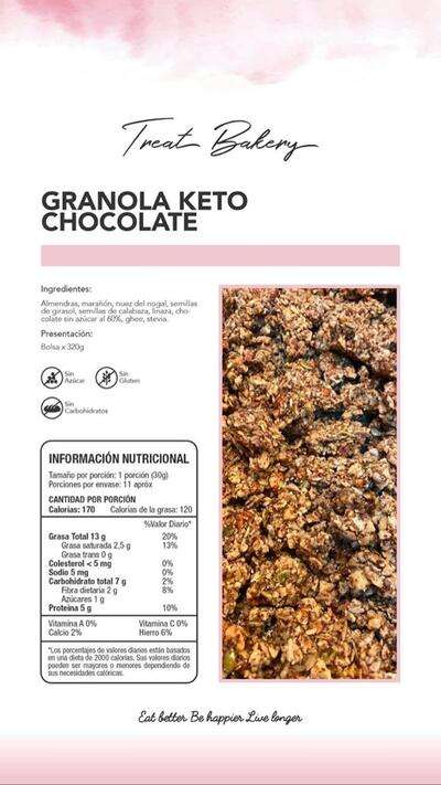 Informacion Granola keto chocolate TB 320gr