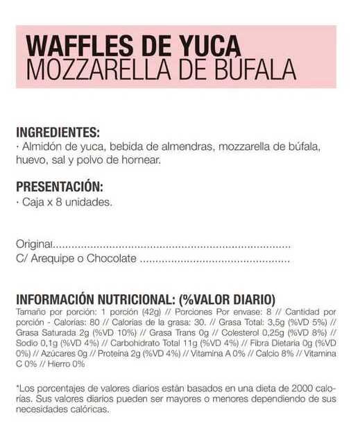 Información Waffles yuca con queso búfala 8 und