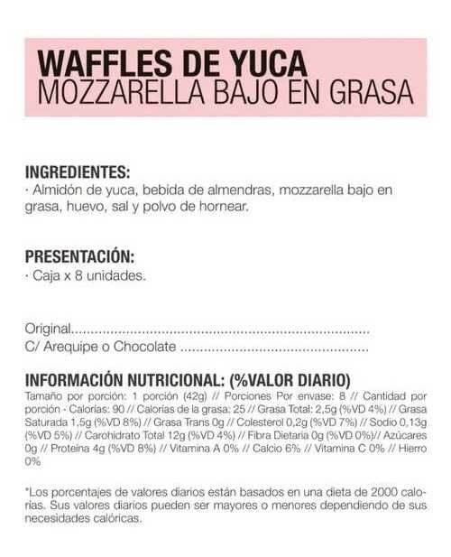 Información Waffles de yuca queso mozzarella arequipe sin 8 und