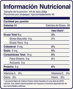 Información Avena en hojuelas sin gluten 1000gr