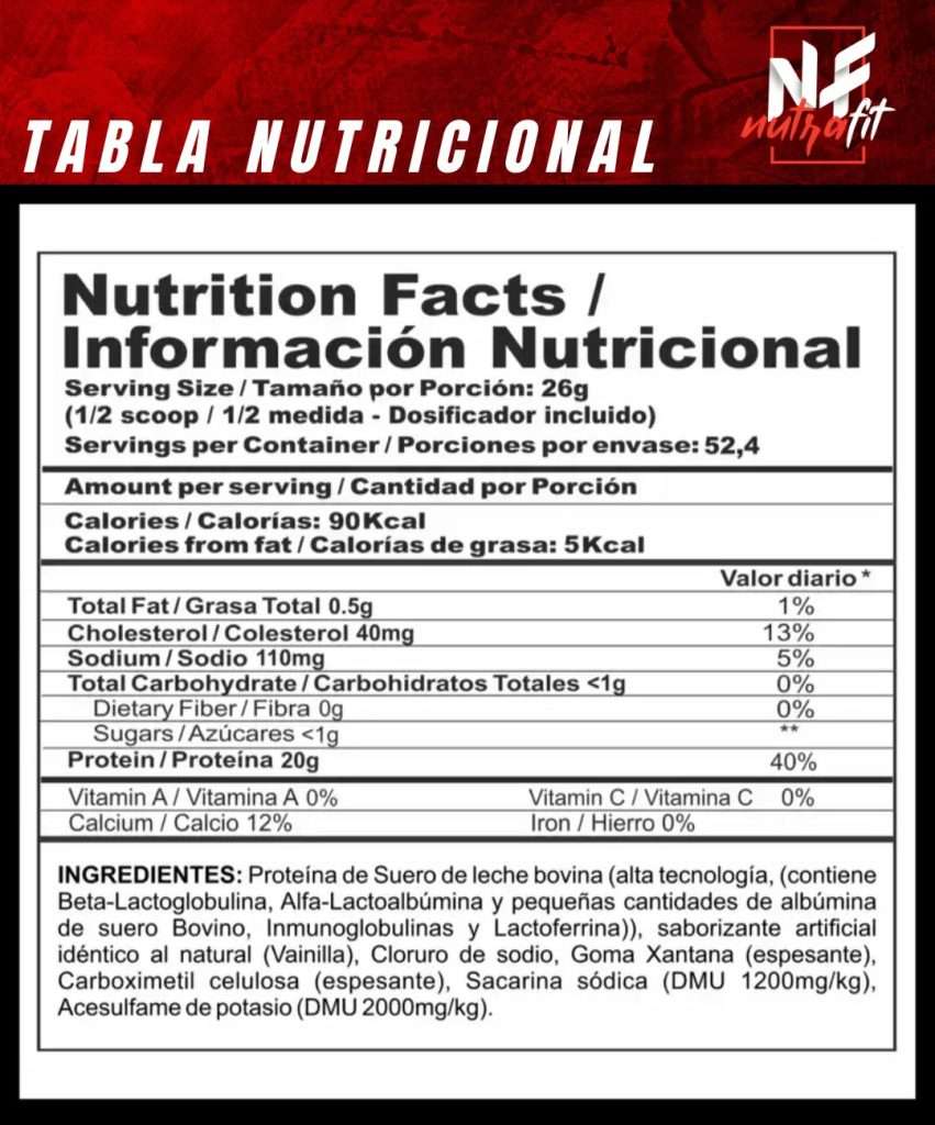 Información Nutricional Bipro Classic 3lb - Proscience